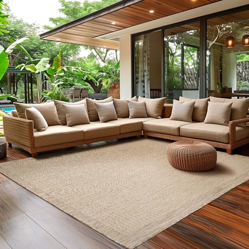 SIMPEX Outdoor Teppich Wetterfest Terrasse Balkon Garten Küchenteppich Einfarbiges Design Flachgewebe Sisal Look Waschbarer Teppich, Größe: 120 x 170 cm, Farbe: Beige