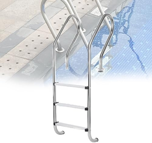 PLABNK Pasamanos Escalera Piscina, Carga máxima: 350 kg, 3 escalones Antideslizantes, diámetro tubería: 42 mm, para Profundidad máxima: 100-140 cm, baño al Aire Libre, Piscina Cubierta,A
