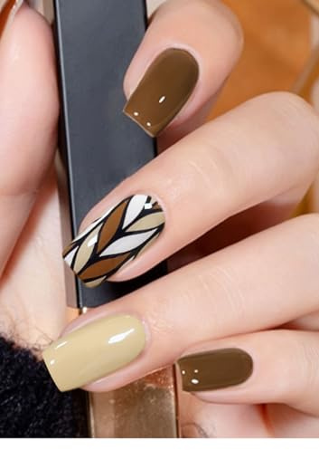JMEOWIO Unghie Gel Adesive Foglie Marroni - Nail Stickers Adesivi UV - Decorazioni Unghie Nail Art Disegni