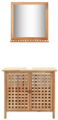 qohoio Armoire pour lavabo avec Miroir Bois de Noyer Massif,Vasque À Poser Salle De Bain,Lavabo Salle De Bain