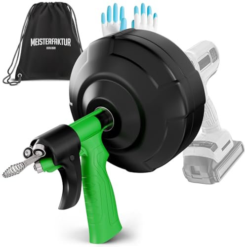 MEISTERFKTUR Rohrreinigungsspirale [7,5M] - Automatische Zuführung - Ideale Abflussspirale für eine umweltfreundliche Rohrreinigung - Stabile Rohrspirale für echte Heimwerker! (7,5M - 0,64CM)