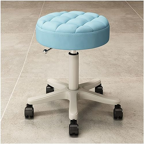 Höhenverstellbarer Rollhocker aus PU-Leder mit leisen Rädern und dicken Kissen, ideal für Zeichnungen, Salons, Tattoos, Zuhause, Büro, Drehstuhl in Blau