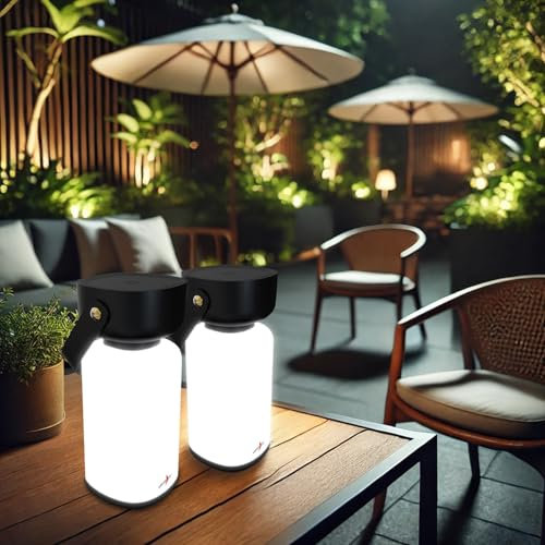 Lunartec Camping Lampe USB: 2er-Set Akku-Gartenlaterne, Kunstleder-Griff, 120 lm, IP44, schwarz (Retro-LED-Laterne, Gartenlaternen Windlicht, Zelt)