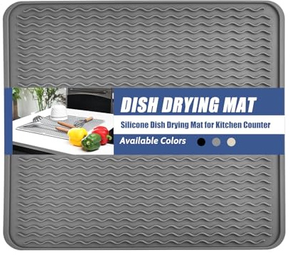 Silicone Dish Drying Mat 15.7 x 23.6, Non-Slip Easy Clean Sink Mat Large Heat-Resistant Dish Drainer Mat for Kitchen Counter, Sink, Refrigerator or Drawer Liner (Grey, 15.7 x 23.6)