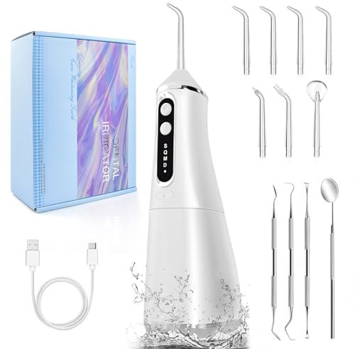 Water Flosser Idropulsore Dentale Portatile + Kit Pulizia Denti Irrigatore Professionale Waterflosser Orale Denti Pulizia Floss Idrogetto Pulitore Acqua Waterfloss Getto Viaggio Idropulitrice Igiene
