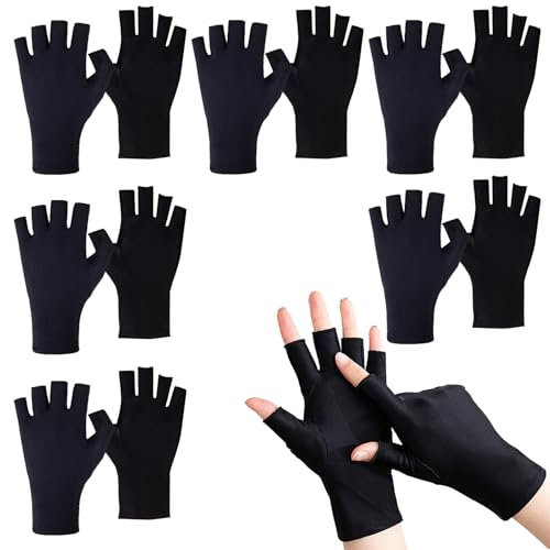 6 Paare UV Handschuhe Nägel,UV-beständige Handschuhe UV Nagel lampe handschuhe,Fingerlose Handschuhe zum Schutz der Hände vor UV-Licht,Handschuhe für Ekzeme,Hand Spa Behandlung(Schwarz)