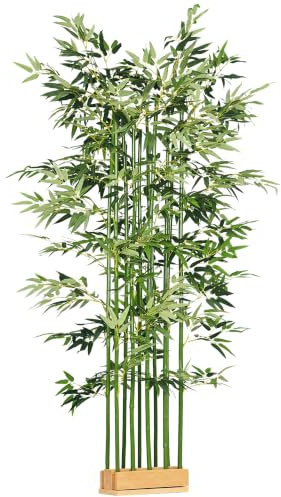 HOMCOM Künstlicher Bambus 180 cm Kunstpflanze im Kiefernholztopf Grün | Zimmerpflanze, Künstliche Pflanzen für Indoor und Outdoor, Dekopflanzen