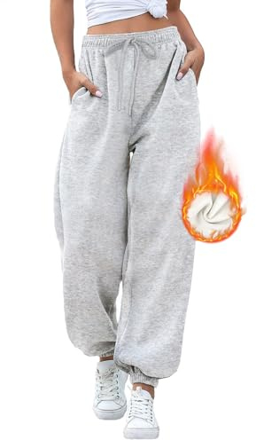 EBANKU Pantalon de survêtement doublé Sherpa pour Femme Pantalon de Jogging Thermique doublé en Polaire avec Poches - Bas épais et Chaud pour l'hiver Survêtement pour Loisirs Gym et Jogging