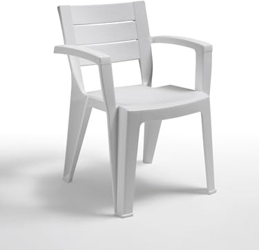 Tomaino - Set 4 Sedie Da Giardino In Plastica Maya - Sedie Plastica Impilabili Con Braccioli e Schienale a Doghe - Sedia Giardino Per Esterno, Terrazzo o Bar - Bianco