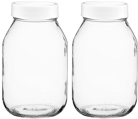 Mason Jars 32-OZ Regular Mouth with PLASTIC Lids, Used for Canning, Pickling, Juice, Jam, Jelly, or DIY Decors and Projects (Pack of 2)