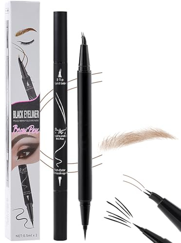 Lápiz de cejas curvo microblading, resistente a las manchas, 2 en 1, lápiz de cejas con doble extremo, resistente al agua, con punta de pincel precisa para cejas naturales, lápiz de cejas, dibujo de