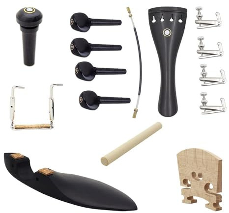 Vollständiger Satz Geigenteile für 4/4-Geigen, 15 Stück in 1 Packung, Ersatz-DIY-Geigenwerkzeug, Saitenhalter, Endknopf, Kinnhalter, Stimmstock, Steg, Stimmwirbel, Feinstimmer