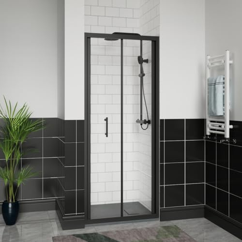 Aquariss 700x700mm Black Bifold Shower Door Enclosure with Shower Tray