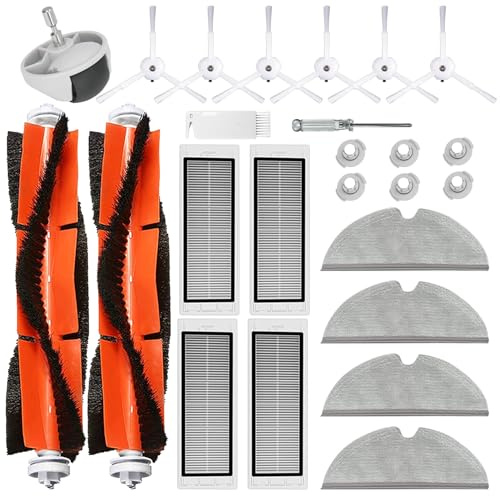 UPUPDAY Zubehör Ersatzteile für Xiaomi Roborock S6 S60 S65 S5 Max S5 S50 S51 S55 Staubsauger, 2 Hauptbürste 4 Hepa Filter 4 Wischtücher 6 Filterkern 1 Rad 6 Seitenbürste