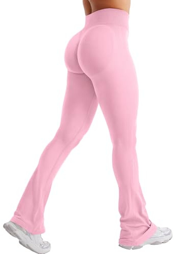 ZAAYO Flared Leggings Damen Invisible Scrunch Butt Yogahose Damen Push Up Sport Leggings Flared Sporthose Hohe Taille Schlaghose Bootcut Gym Yoga Workout Leggings Rosa S