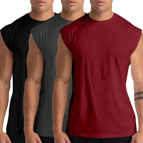 Men's Cotton Gym Tank Tops, 1/3/5 Pack Sleeveless Workout Muscle Shirts
