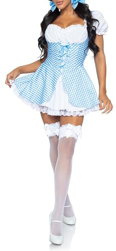 Kouoybt Womens Halloween Dorothy Dress Costume Lace Puff Sleeve Hem Smoked Blue Plaid Mini Corset Dress Fairytale Cosplay Dresses