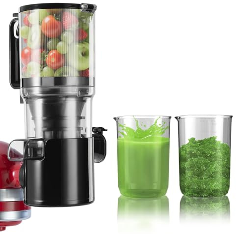 Masticating Entsafter Aufsatz für KitchenAid Standmixer, langsam Kaltpressentsaftteile für ganzes Obst und Gemüse, inklusive 11,4 cm großem Futterschacht, 2 x 940 ml Becher