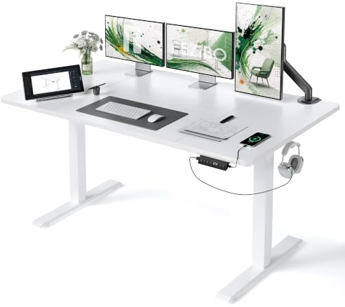 FEZIBO Höhenverstellbarer Schreibtisch 160x80cm USB-C&USB-A Ladeanschl