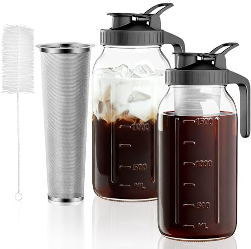 2 Pack Cold Brew Coffee Maker, 64oz Mason Jar Pitcher with 100μm 304 Filter