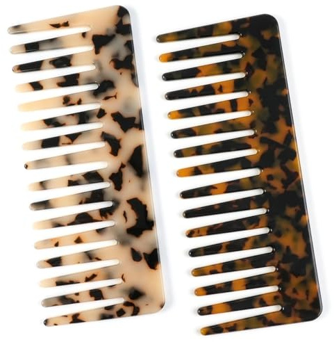 Peigne Dents Larges pour Cheveux Bouclés et Épais – Lot 2 Peignes Antistatiques pour Cheveux Mouillés ou Secs, Peigne Large Professionnel et Écologique