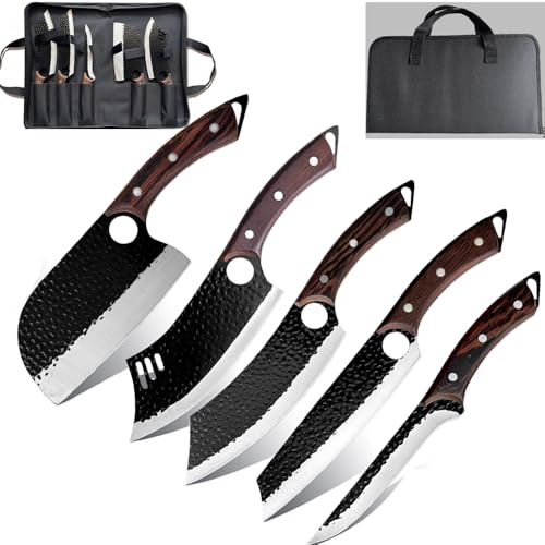 5 Stücke Kochmesser, Küchenmesser- Handgeschmiedet Chefmesser,Perfekt zum Schneiden Messer, Japanisches Scharf Messer für Zuhause (5 Stücke)