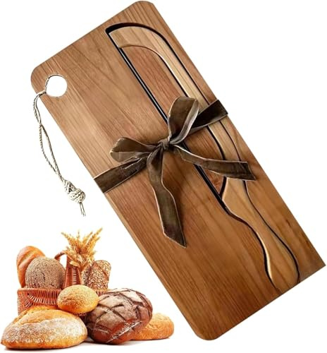 Bread Bow Knife 8 Inch | with Matching Crumb Tray, Universal Left & Right Handed Design,Rustic Farmhouse Kitchen Tool, Bagel Loaf Slicing Gadget | for Bakers & Restaurants (Acacia Wood)