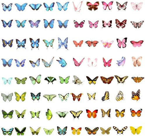 Wanmu 160 Stück Schmetterling Aufkleber, Wasserdicht Bunte Kunstharz Sticker, Transparente PET Dekorativ Deko für Natur DIY Scrapbook Planer Laptops Handbuch Fotoalbum Sammelalbum Papierhandwerk