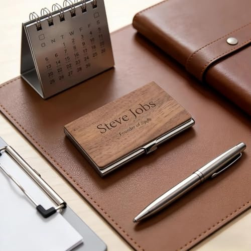 MFCHICIFY Visitenkartenetui aus Holz, personalisierbar, graviert, für Männer und Frauen, Business-Geschenk für Kollegen, Vater, Ingenieur, Outdoorsman (Walnuss)