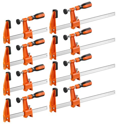 VEVOR Bar Clamps for Woodworking, 8-Pack, 6 and 12 F Clamps, 600 lbs Load Limit, with Plastic Pad and Self-Locking Design, Malleable Iron and Carbon Steel, for Wood Working and Metal Working