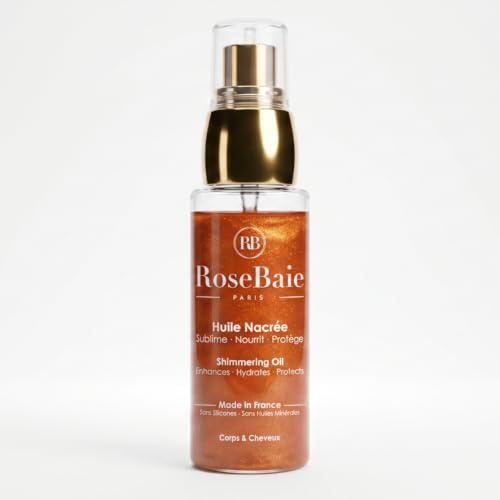 ROSEBAIE | Huile Solaire Nacrée UV | Soin Corps & Cheveux | Protège | 50ml | Made in France