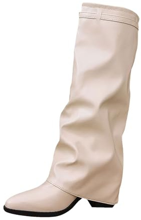 Slouchy knähöga stövlar med spetsig tå spänne detalj kilskor, Vitt, 39 EU | Slouchy spetsig tå knähöga stövlar med spänne för fashionabla vardagskläder erbjuder elegant komfort