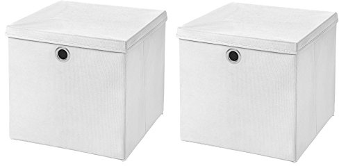 Stick&Shine 2x Aufbewahrungs Korb Weiß Faltbox 33 x 33 x 33 cm Regalkorb faltbar mit Deckel