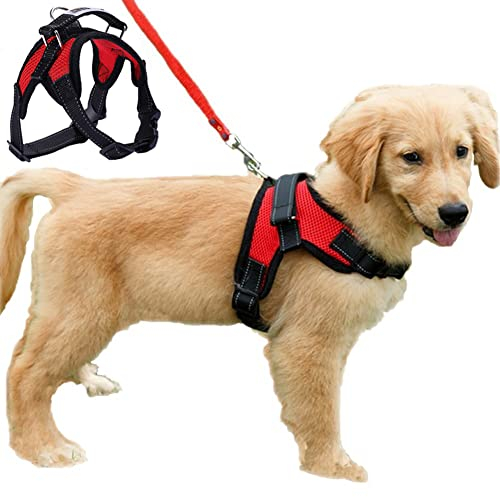Dog Harness Mesh Breathable Comfortable Pet Vest No Pull Adjustable Soft Padded Dog Power Strap (S, Red)