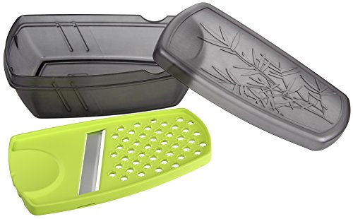 Fackelmann Food&More Rallador Universal con Contenedor, Polipropileno, Elastómero y Acero Inoxidable, Gris-Verde, 19x10x6cm, 1Ud