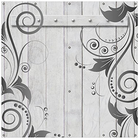 Wallario XXL Outdoor-Poster für Garten oder Balkon Graue Holztür mit Schnörkelmuster, Motivbanner Größe: ca. 180 x 180cm, 2-teilig, Outdoor-Bild