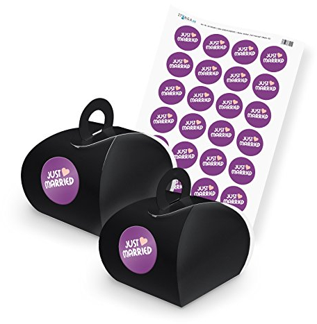 itenga SET JustMarried (Motiv 43) 24x Geschenkschachtel mit Griff schwarz + Stickerbogen