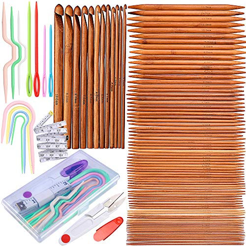 Knitting Needles Set, Exquiss 75PCS Bamboo Double Pointed Knitting Needles (7.9'' Length), 12pcs Crochet Hooks Set (6.1'' Length), Crochet Kits are Included, 12 Sizes: 2mm-10mm, 15 Sizes: 3mm-10mm