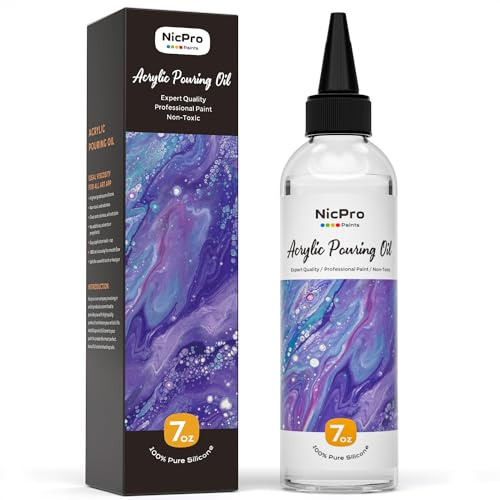 Nicpro 210 ml di olio versante in silicone per arte, attivatore drammatico per vernice acrilica, 100% silicone medio compatibile con tutti i colori acrilici o acquerelli – fornito con istruzioni