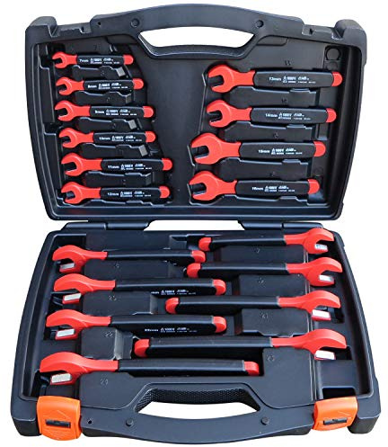 Insulated Open End Spanner Set 1000V 18 Piece Metric Wrench Kit 7mm - 24mm