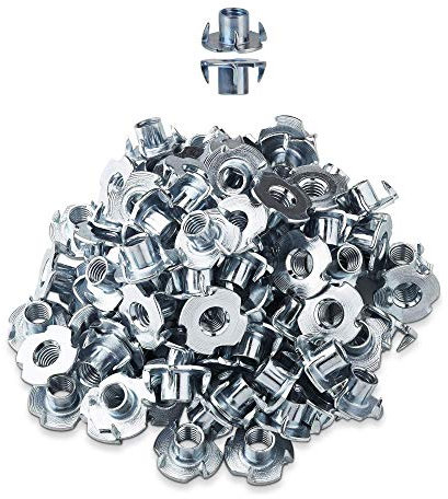 LIKERAINY 150 Stück T Gewindemutter Einschlagmuttern M8 x 12mm mit 4 Einschlagspitzen zum Verbinden von Bauteilen im Möbelbau Gewinde-Einschlagmutter Holzmuttern für Klettergriffe