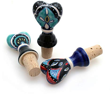 Flaschenkorken Weinkorken Flaschenverschluss Keramik mit Naturkorken Herz Blau Set/4 (GZ-3910)