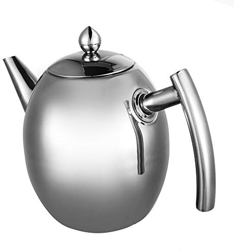 wosume Bouilloire, Pichet à Eau Pratique Théière en Acier Inoxydable avec Filtre Épaissie à Fond Plat Théière Cafetière, Pas de Fuite Pot à café Pichet à Eau en Acier(1 liter/1000ml)