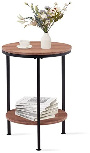 GOLDFAN Beistelltisch Rund Klein Couchtisch Matt Wohnzimmertisch Holz Sofatisch Kaffeetisch Telefontisch Braun 40x40x60cm
