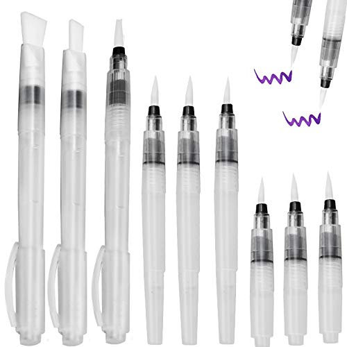 Winfred Wasserpinsel Stifte, 9 Stück Wassertankpinsel Water Brush Pen mit Befüllbarer Wassertank, Wasserpinsel Aquarellfarben Fine Point Pinsel Flachpinsel Tip Zeichnen Set