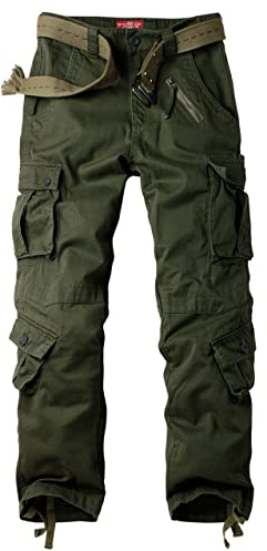 siyecaoo Damen Hosen Cargo Hose Multi Taschen Jogginghose Sporthose Workwear Reißverschluss Armee Militär Wanderhose Outdoorhose Relaxed-Fit Damen Cargo Hose Armeegrün Tag 26-DE 32