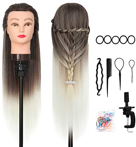 Oefenhoofd, DanseeMeibr Plus Kappershoofd 26-28Inch Zacht 100% Synthetische Haar Professioneel Ombre Traininghoofd Kapperspop Oefenpop voor Kapsels Oefenen met Steun+ Styling Accessoires