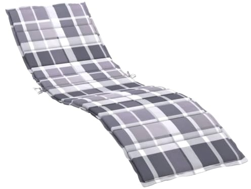 vidaXL Sonnenliege Auflage, Liegenauflage Outdoor, Polster Auflage für Gartenliege Liegestuhl, Polsterauflage, Grau Karomuster 200x50x3cm Oxford-Gewebe
