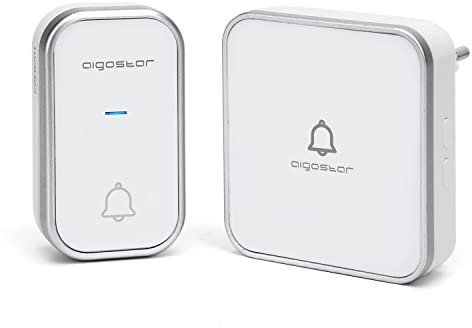 Aigostar Timbre Inalámbrico, Timbre de Puerta con Autoalimentado, Timbre Inalámbrico Exterior Impermeable con Indicadores LED, Resistente al Agua, 36 Melodías, 3 Niveles de Volumen, Blanco
