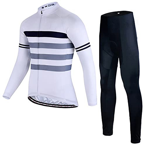 Winter Fahrradbekleidung Herren, Langarm Radtrikot mit Thermo-Fleece, Unisex Fahrrad Radsport Thermo Shirt Reflektoren Schnelltrokend (Weiß,5XL)